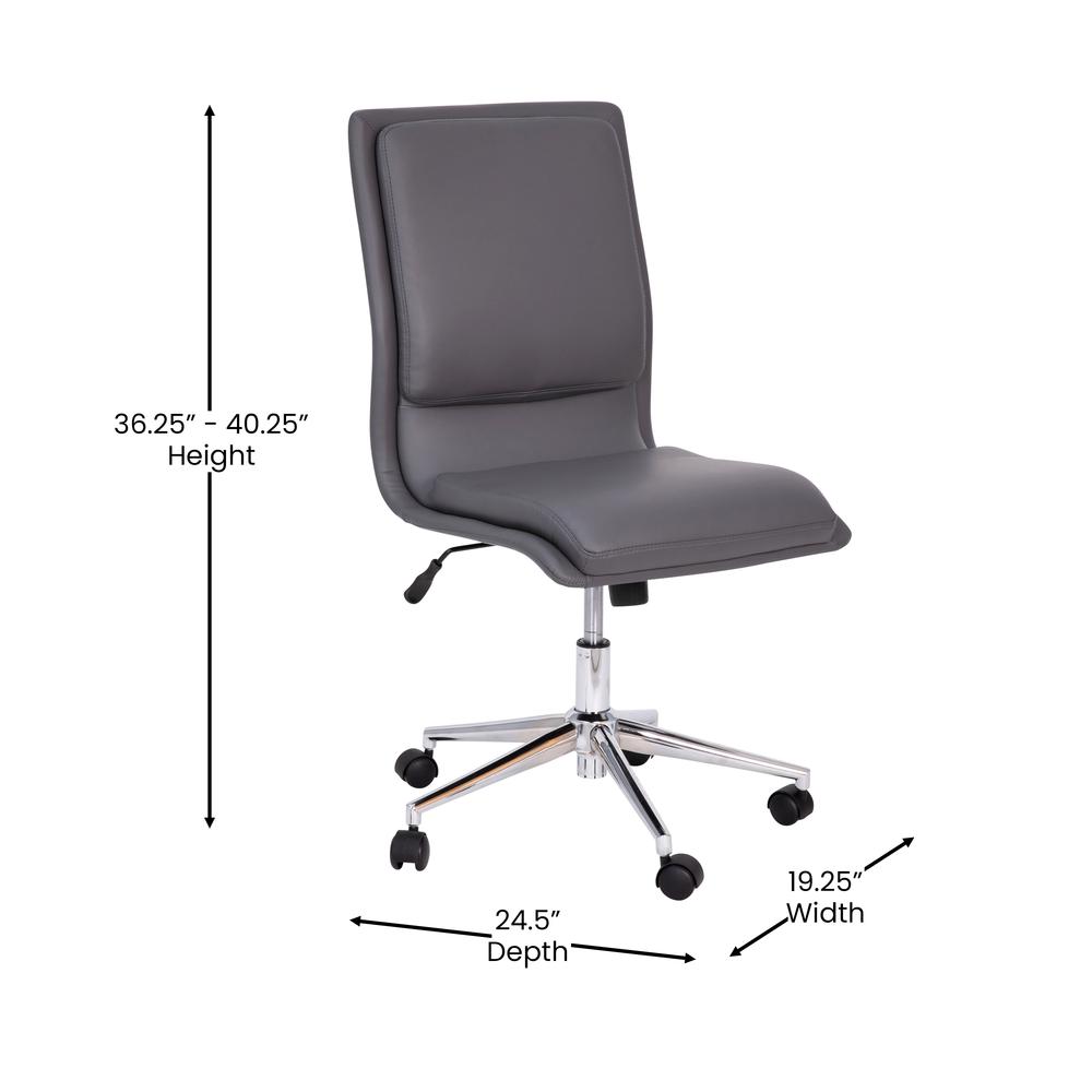 Mid-Back Armless Swivel Task Office Chair with and Adjustable Chrome Base, Gray. Picture 5