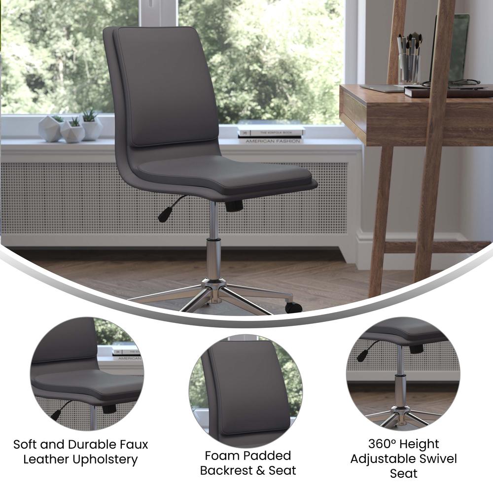 Mid-Back Armless Swivel Task Office Chair with and Adjustable Chrome Base, Gray. Picture 4
