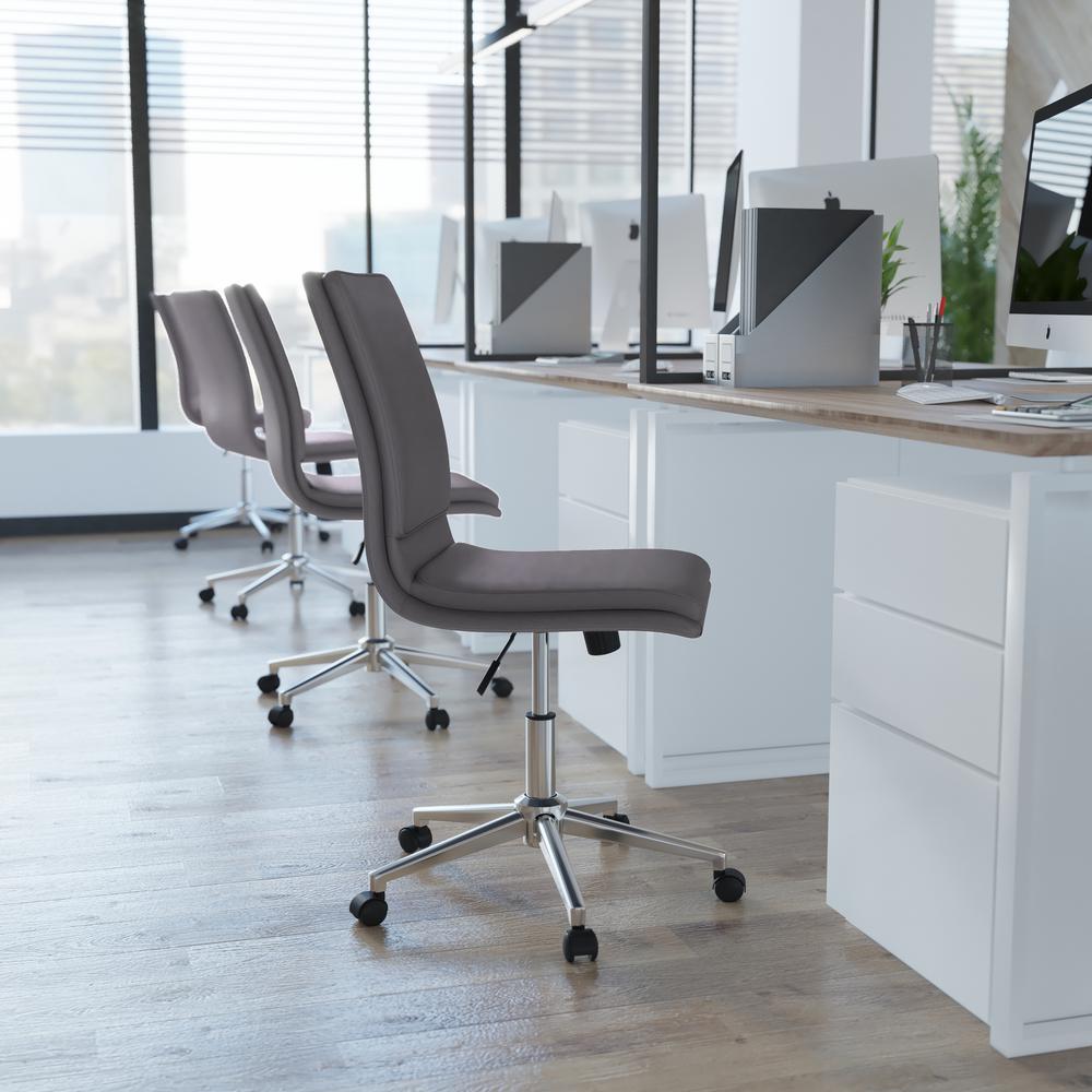 Mid-Back Armless Swivel Task Office Chair with and Adjustable Chrome Base, Gray. Picture 6