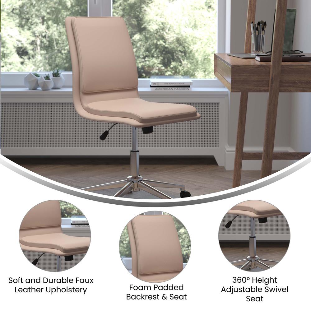 Mid-Back Armless Swivel Task Office Chair with and Adjustable Chrome Base, Taupe. Picture 4