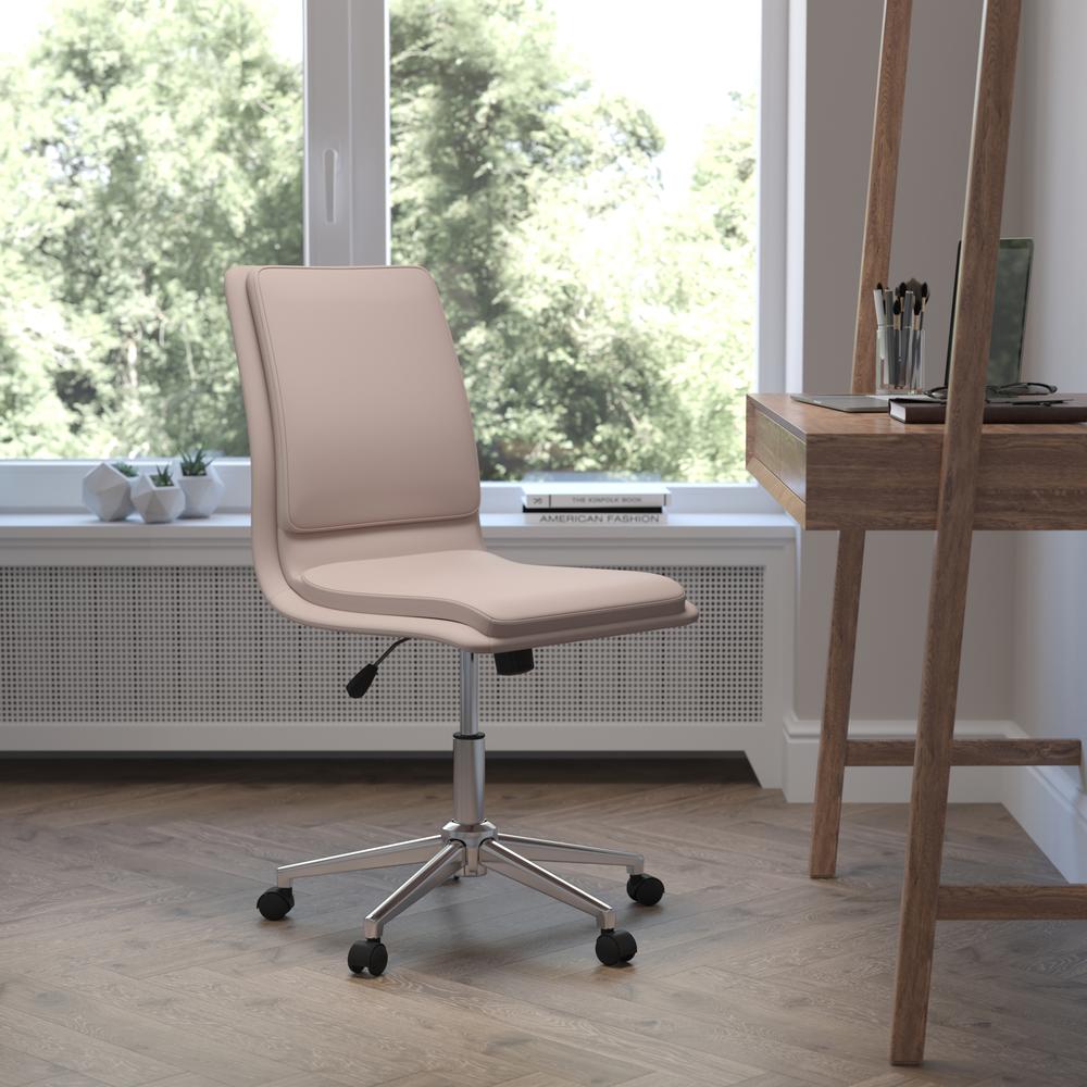 Mid-Back Armless Swivel Task Office Chair with and Adjustable Chrome Base, Taupe. Picture 1