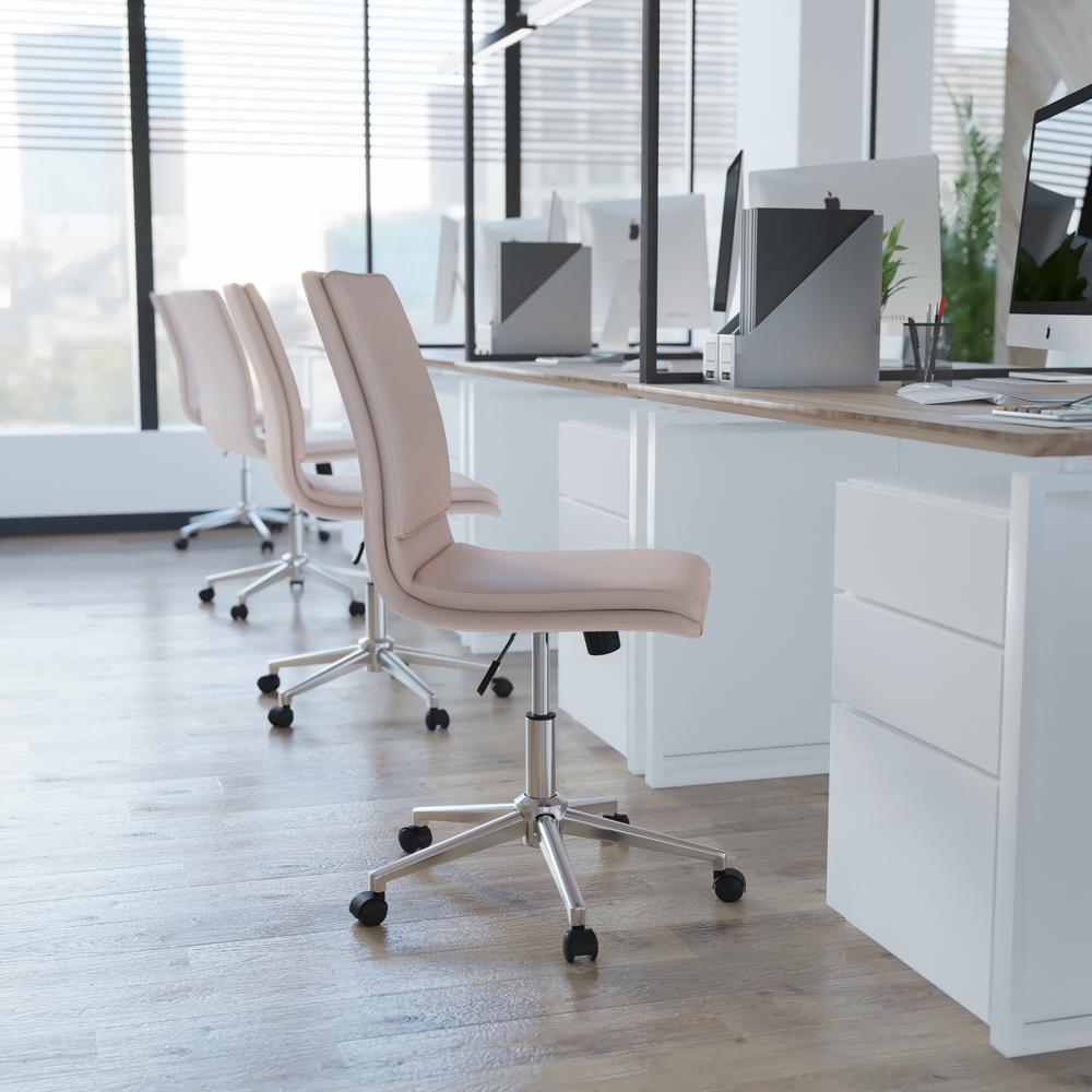 Mid-Back Armless Swivel Task Office Chair with and Adjustable Chrome Base, Taupe. Picture 6