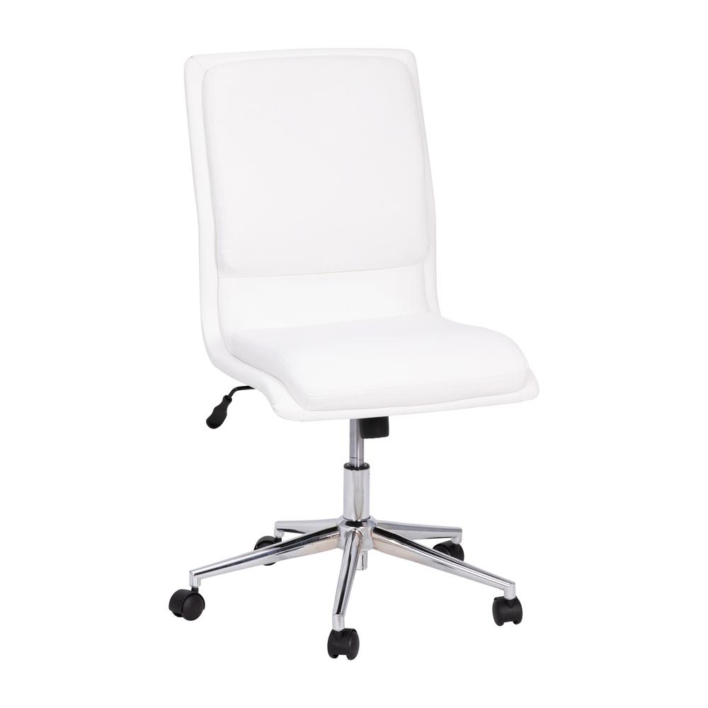 Mid-Back Armless Swivel Task Office Chair with and Adjustable Chrome Base, White. Picture 2