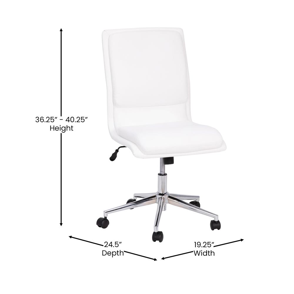 Mid-Back Armless Swivel Task Office Chair with and Adjustable Chrome Base, White. Picture 5