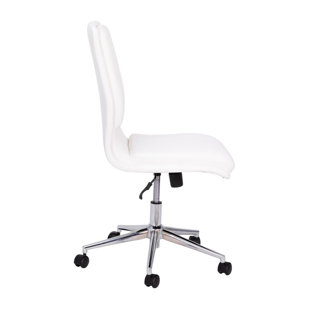 Mid-Back Armless Swivel Task Office Chair with and Adjustable Chrome Base, White. Picture 10