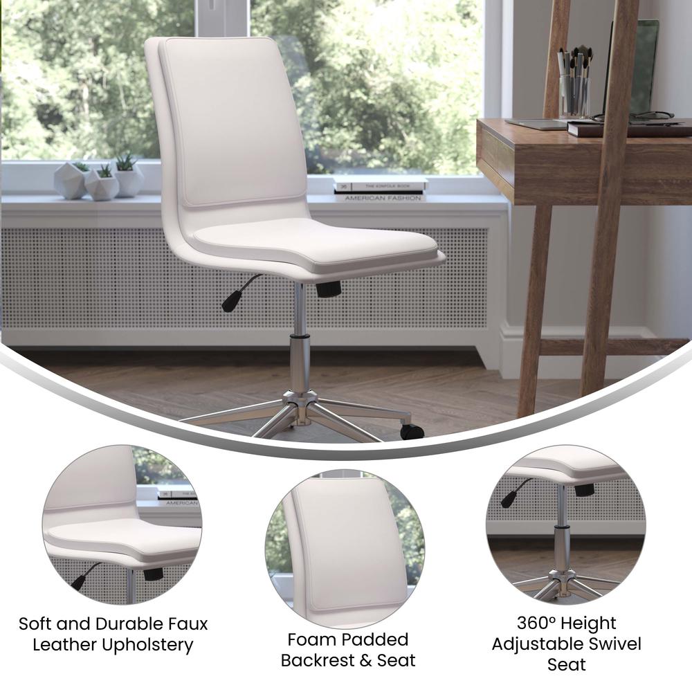 Mid-Back Armless Swivel Task Office Chair with and Adjustable Chrome Base, White. Picture 4