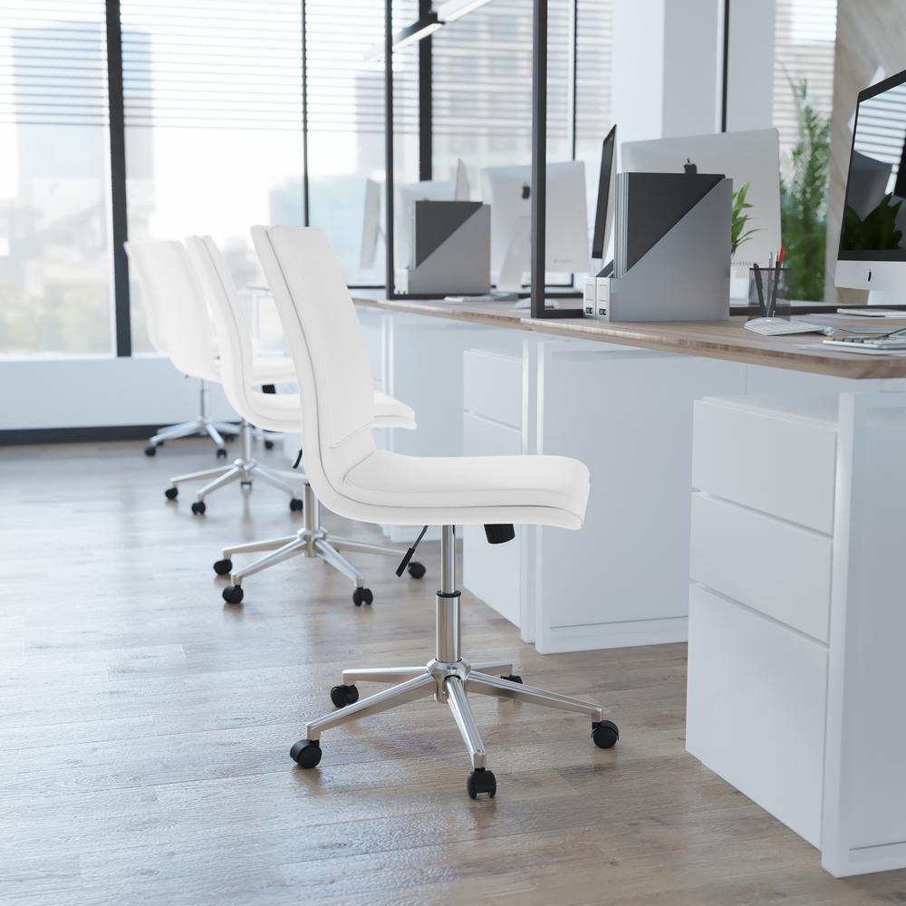 Mid-Back Armless Swivel Task Office Chair with and Adjustable Chrome Base, White. Picture 6