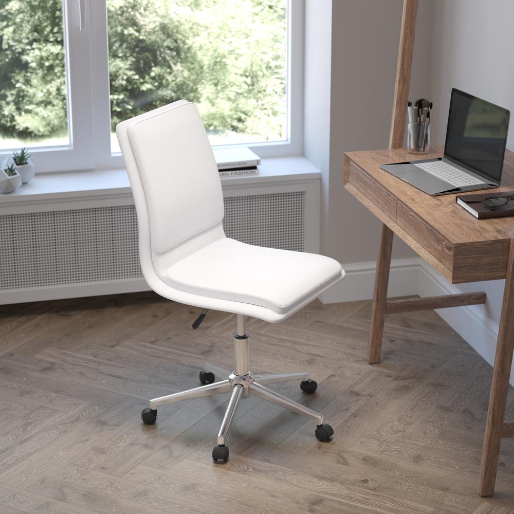 Mid-Back Armless Swivel Task Office Chair with and Adjustable Chrome Base, White. Picture 7