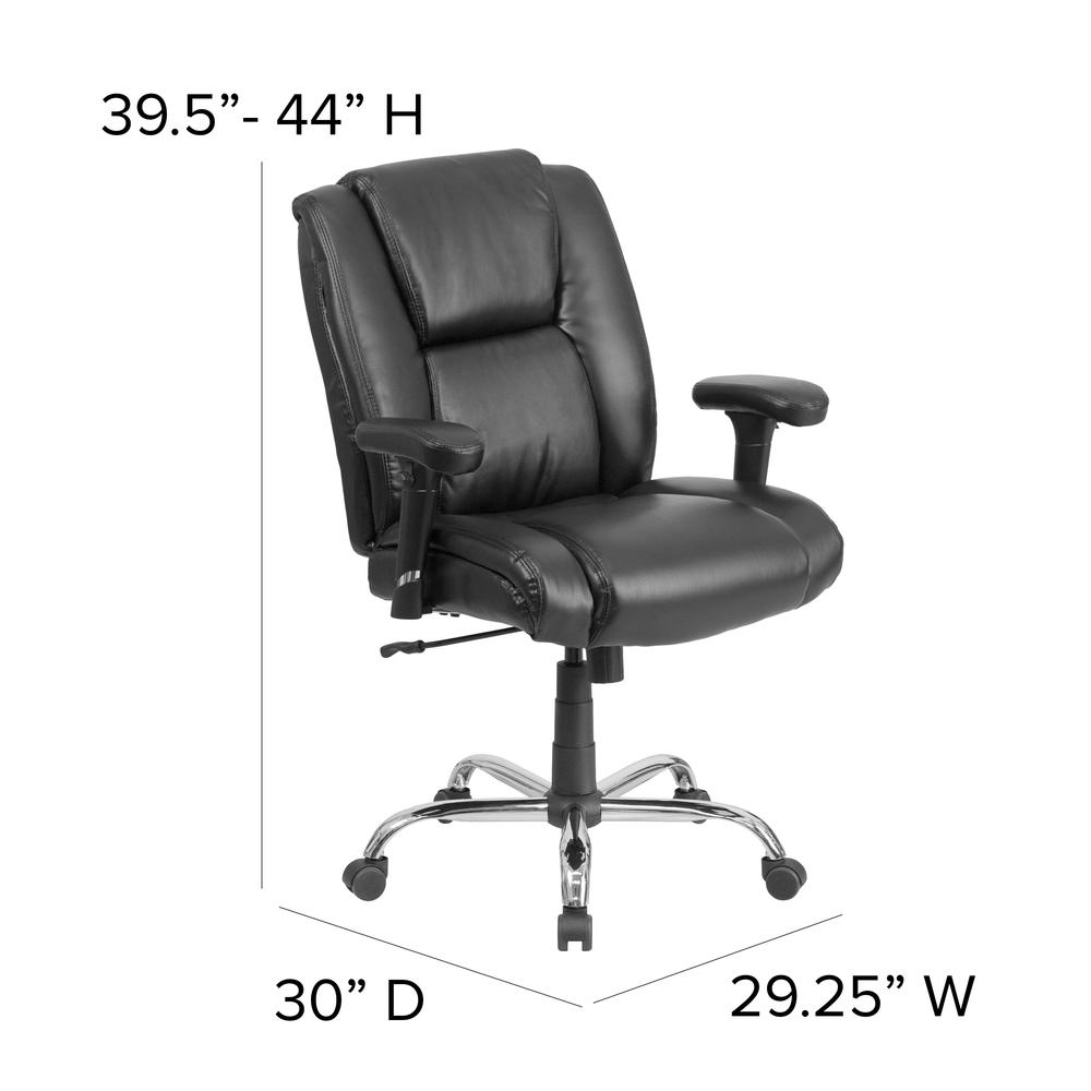 Big & Tall 400 lb. Rated Black LeatherSoft Ergonomic Task Office Chair with Chrome Base and Adjustable Arms. Picture 2