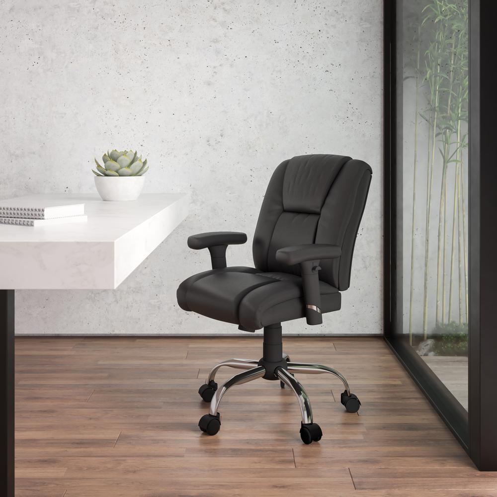 Big & Tall 400 lb. Rated Black LeatherSoft Ergonomic Task Office Chair with Chrome Base and Adjustable Arms. Picture 9