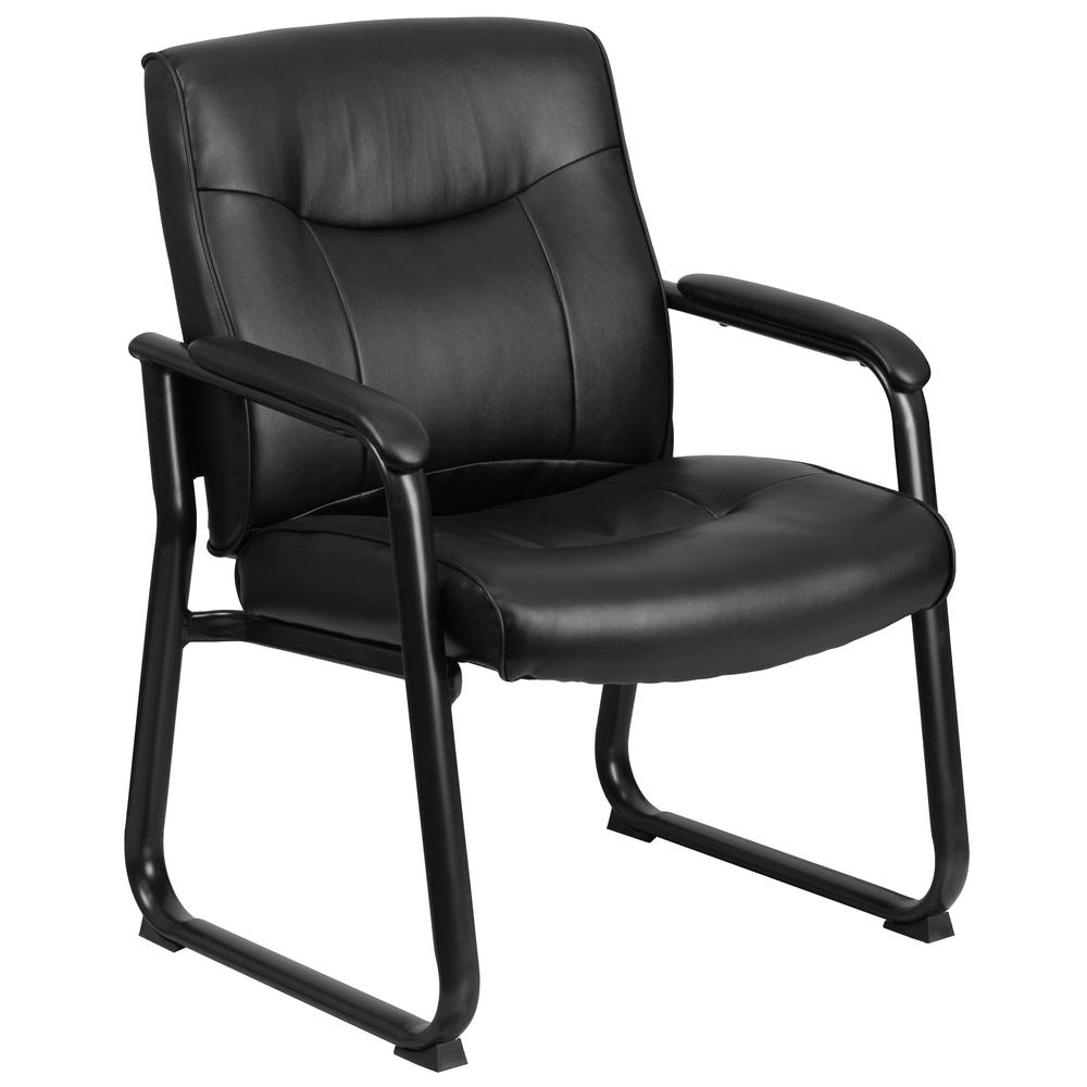 Big & Tall 500 lb. Rated Black LeatherSoft Executive Side Reception Chair with Clean Line Stitching and Sled Base. Picture 1
