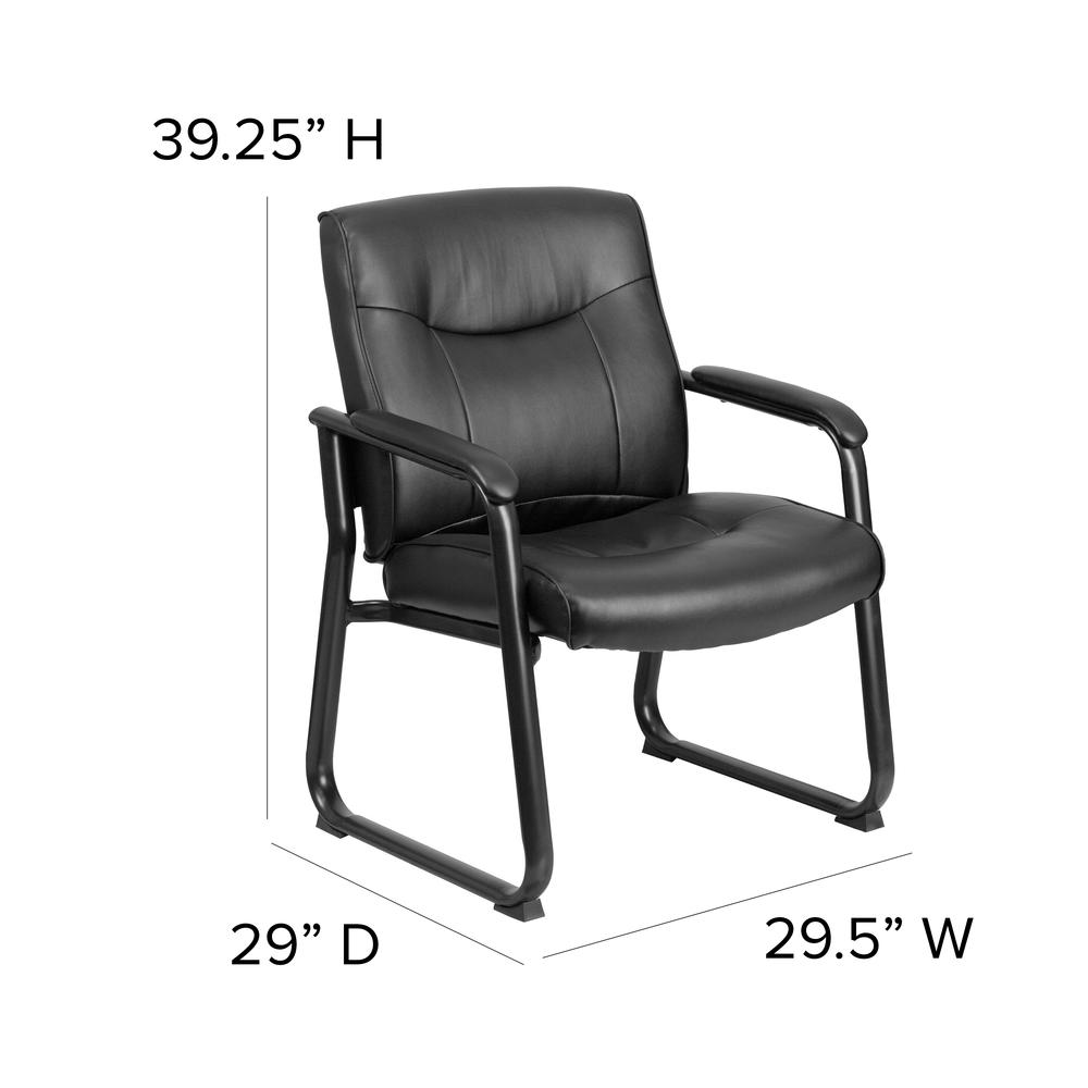 Big & Tall 500 lb. Rated Black LeatherSoft Executive Side Reception Chair with Clean Line Stitching and Sled Base. Picture 2