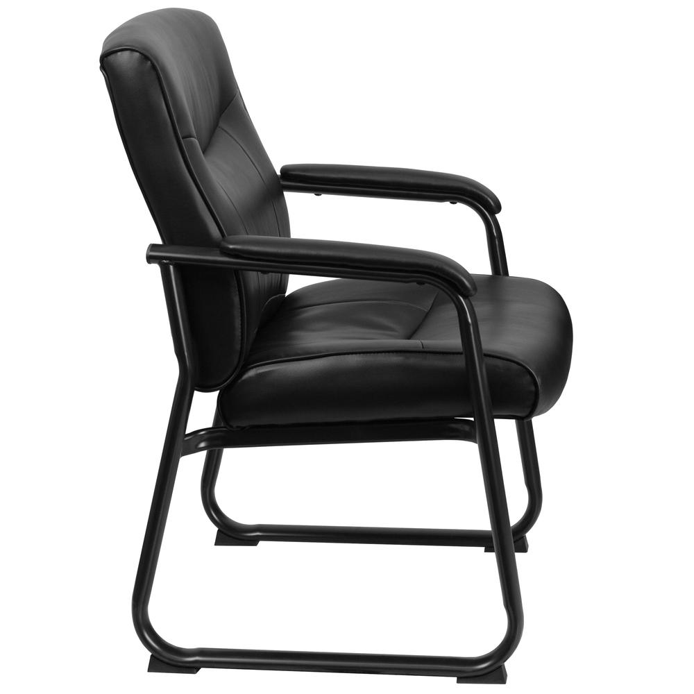 Big & Tall 500 lb. Rated Black LeatherSoft Executive Side Reception Chair with Clean Line Stitching and Sled Base. Picture 3
