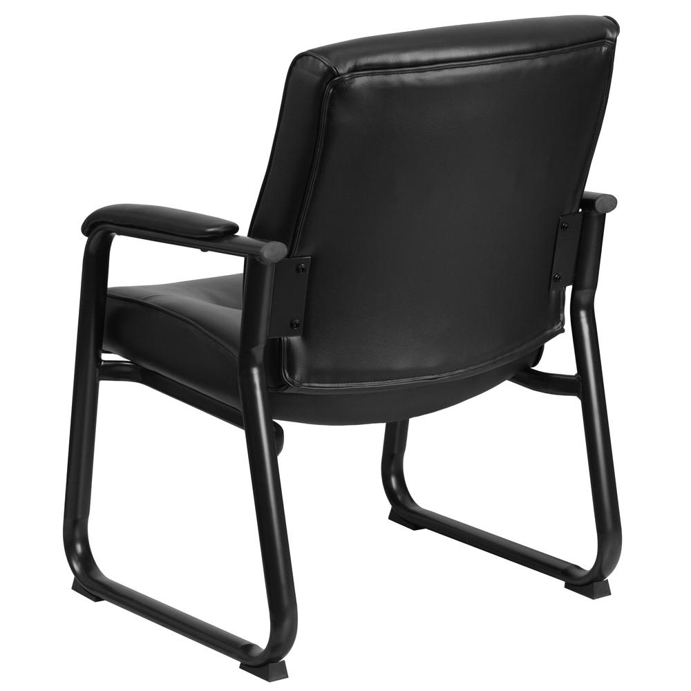 Big & Tall 500 lb. Rated Black LeatherSoft Executive Side Reception Chair with Clean Line Stitching and Sled Base. Picture 4