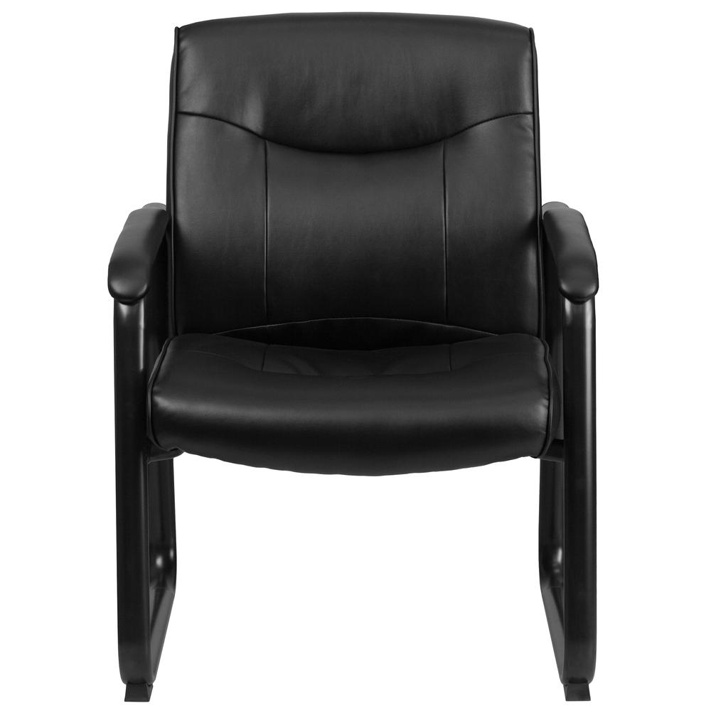 Big & Tall 500 lb. Rated Black LeatherSoft Executive Side Reception Chair with Clean Line Stitching and Sled Base. Picture 5