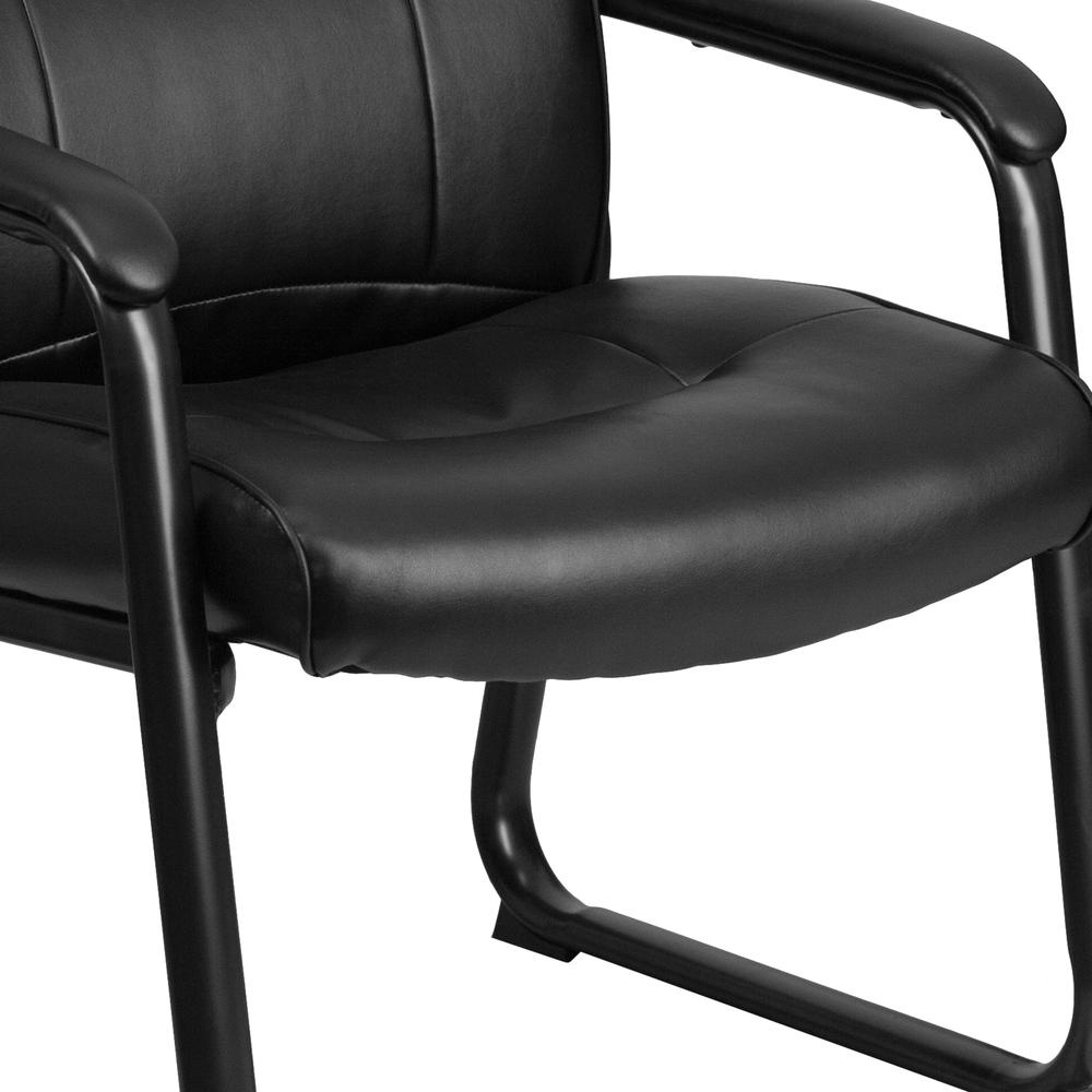 Big & Tall 500 lb. Rated Black LeatherSoft Executive Side Reception Chair with Clean Line Stitching and Sled Base. Picture 7