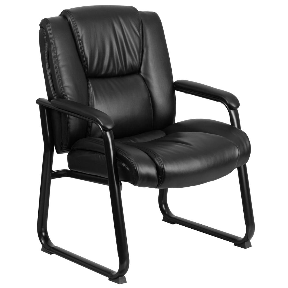 Big & Tall 500 lb. Rated Black LeatherSoft Tufted Executive Side Reception Chair with Sled Base. Picture 1