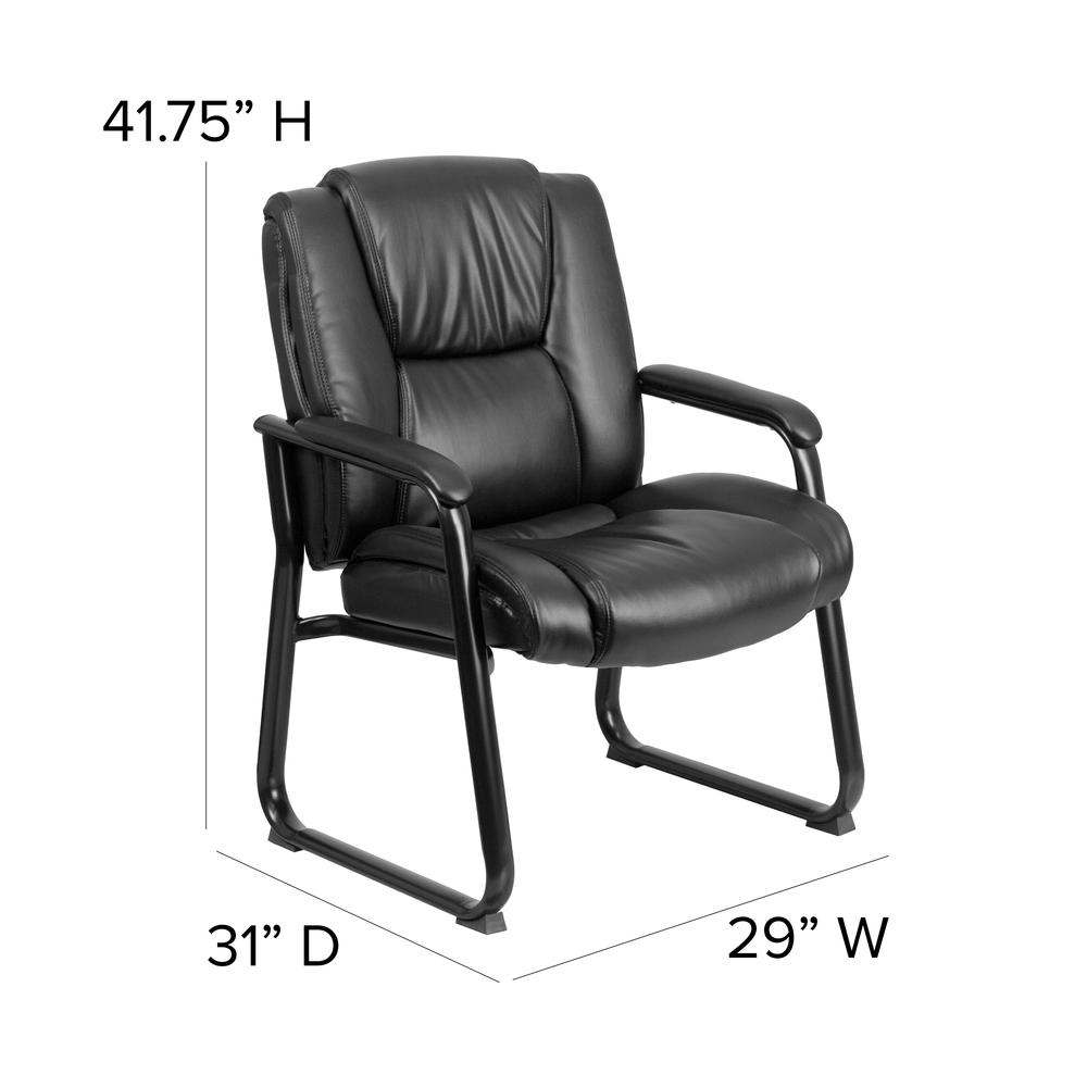 Big & Tall 500 lb. Rated Black LeatherSoft Tufted Executive Side Reception Chair with Sled Base. Picture 2