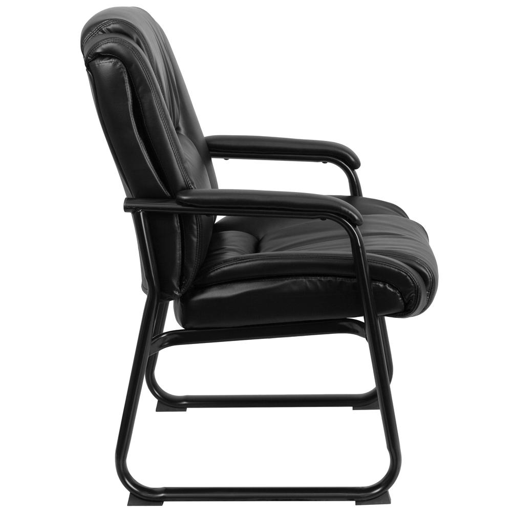 Big & Tall 500 lb. Rated Black LeatherSoft Tufted Executive Side Reception Chair with Sled Base. Picture 3