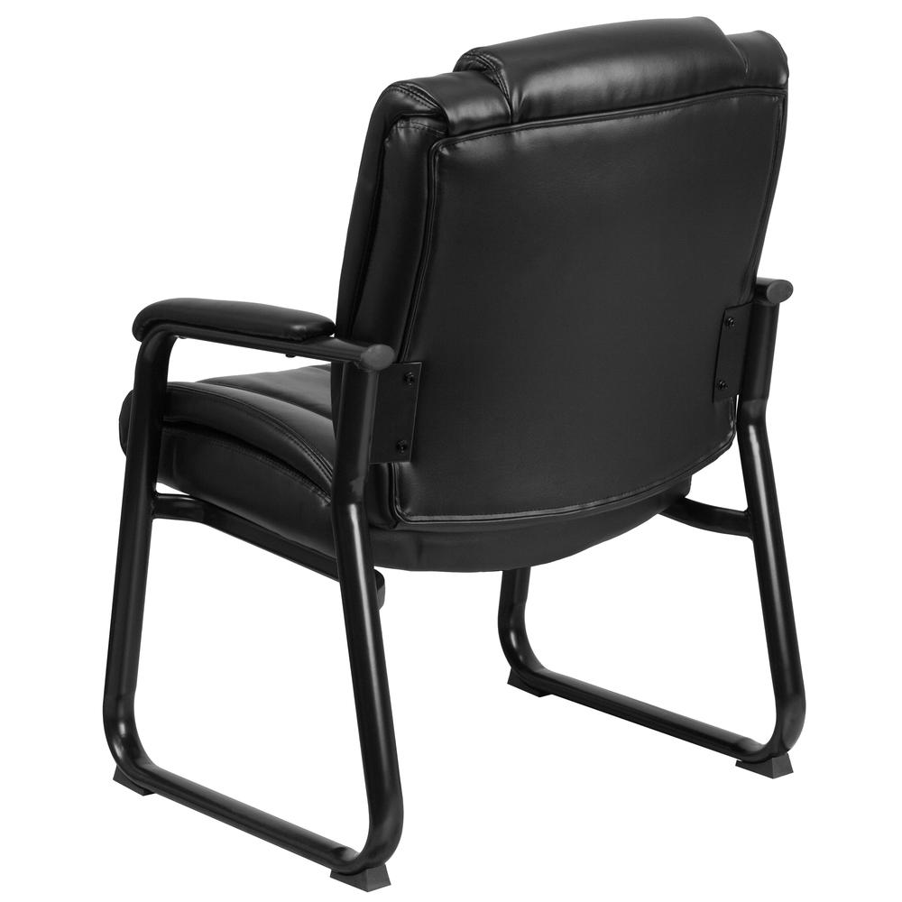 Big & Tall 500 lb. Rated Black LeatherSoft Tufted Executive Side Reception Chair with Sled Base. Picture 4