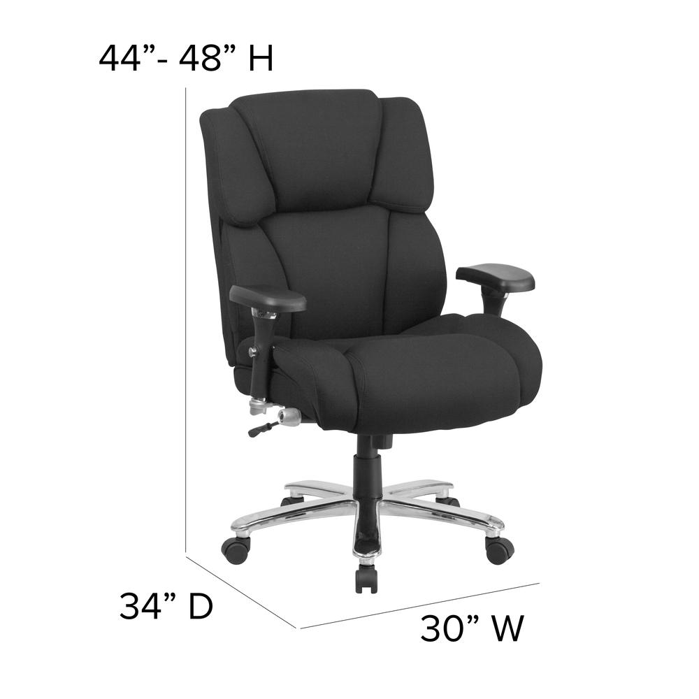 24/7 Intensive Use Big & Tall 400 lb. Rated High Back Black Fabric Executive Ergonomic Office Chair with Lumbar Knob and Tufted Headrest & Back. Picture 2