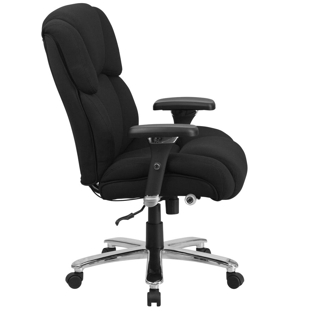 24/7 Intensive Use Big & Tall 400 lb. Rated High Back Black Fabric Executive Ergonomic Office Chair with Lumbar Knob and Tufted Headrest & Back. Picture 3