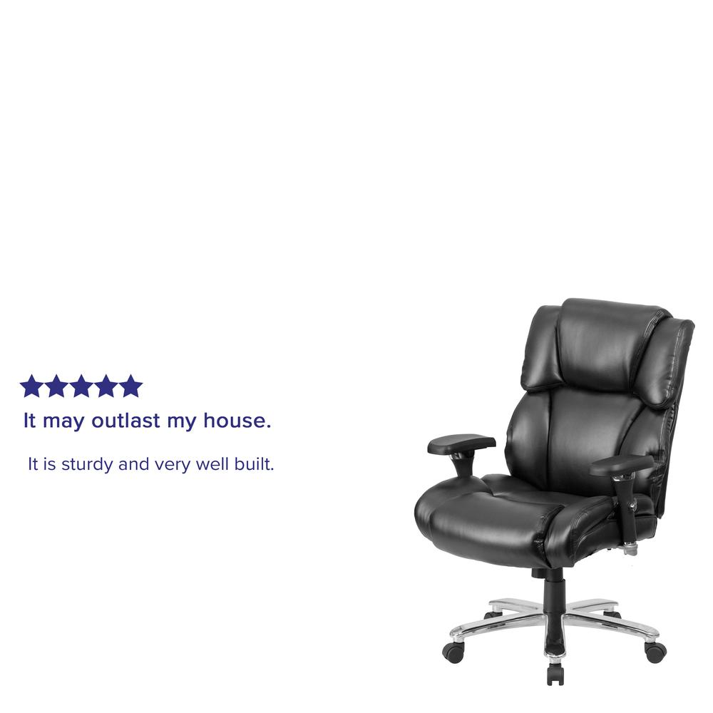 24/7 Intensive Use Big & Tall 400 lb. Rated High Back Black LeatherSoft Executive Lumbar Ergonomic Office Chair and Tufted Headrest & Back. Picture 8