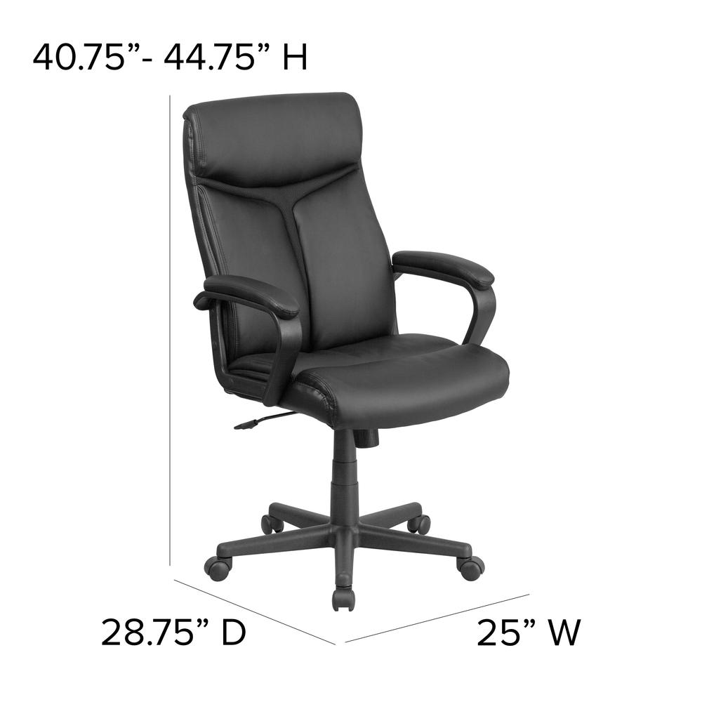 High Back Black LeatherSoft Executive Swivel Office Chair with Slight Mesh Accent and Arms. Picture 2