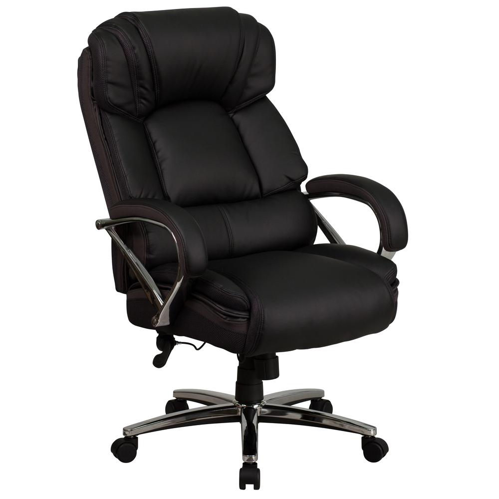 Big & Tall 500 lb. Rated Black LeatherSoft Executive Swivel Ergonomic Office Chair with Chrome Base and Arms. Picture 1