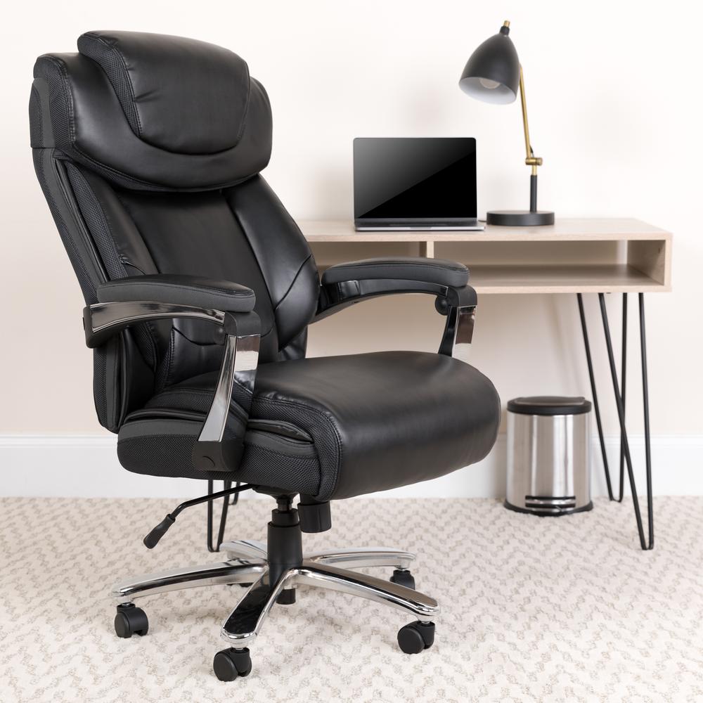 Big & Tall 500 lb. Rated Black LeatherSoft Executive Swivel Ergonomic Office Chair with Adjustable Headrest. Picture 8