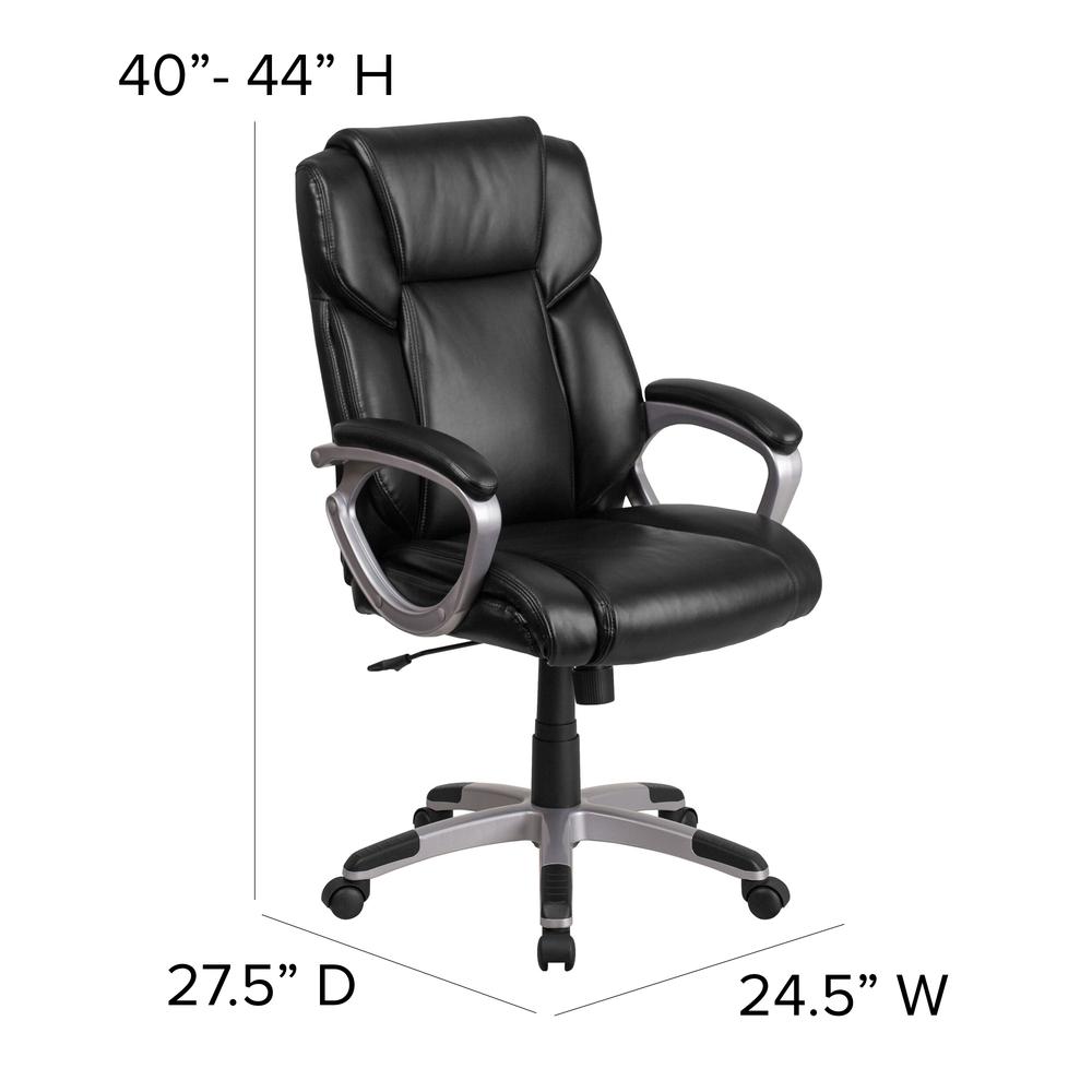 Mid-Back Black LeatherSoft Executive Swivel Office Chair with Padded Arms. Picture 2