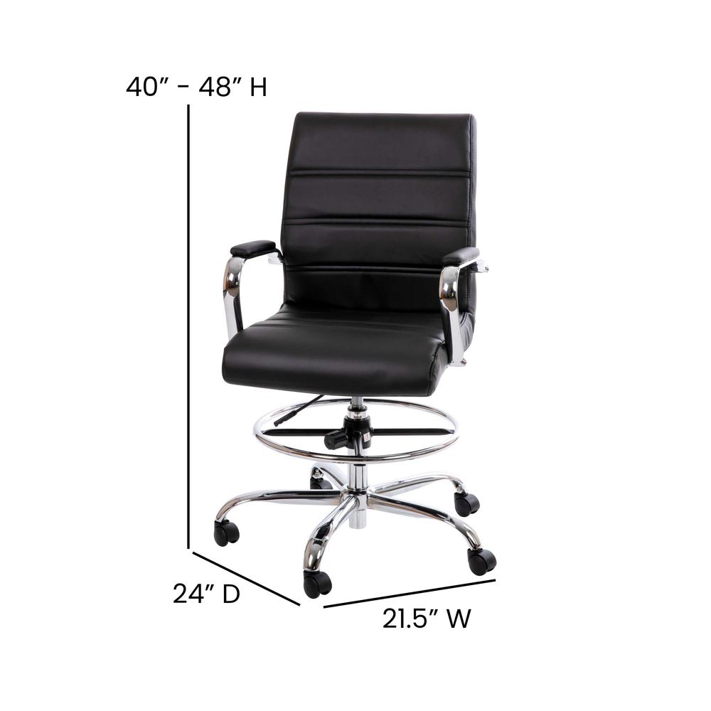Mid-Back Black LeatherSoft Drafting Chair with Adjustable Foot Ring and Chrome Base. Picture 4