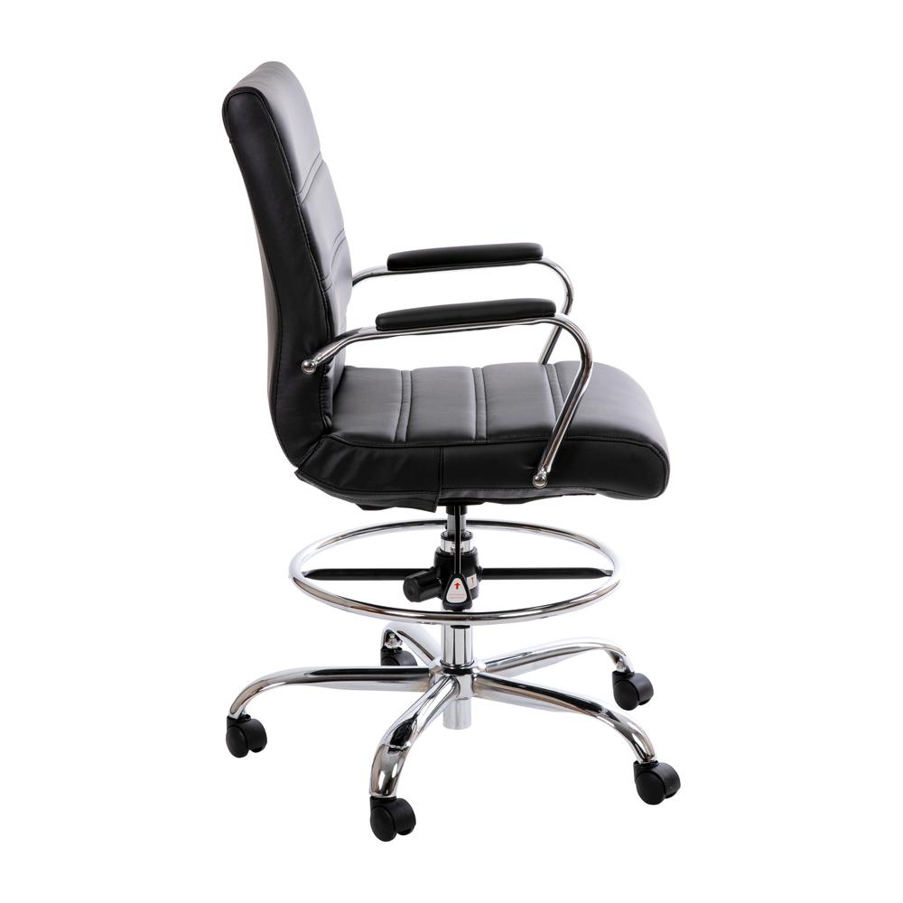 Mid-Back Black LeatherSoft Drafting Chair with Adjustable Foot Ring and Chrome Base. Picture 7