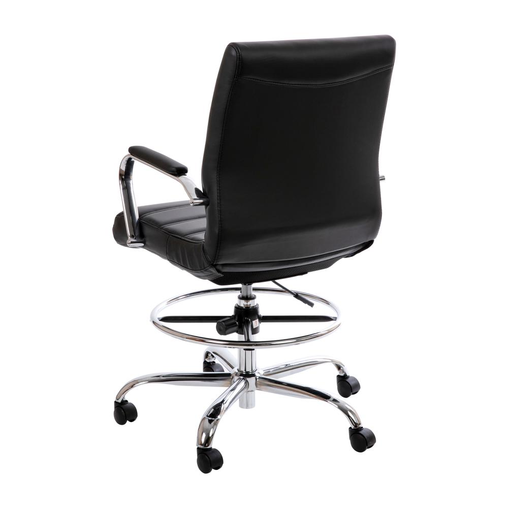 Mid-Back Black LeatherSoft Drafting Chair with Adjustable Foot Ring and Chrome Base. Picture 5