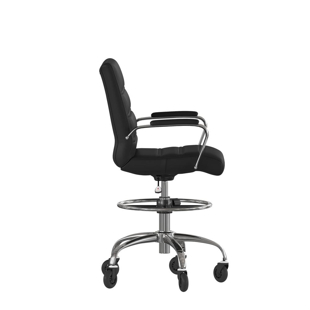 Mid-Back Black Drafting Chair with Adjustable Foot Ring, Chrome Base,. Picture 8