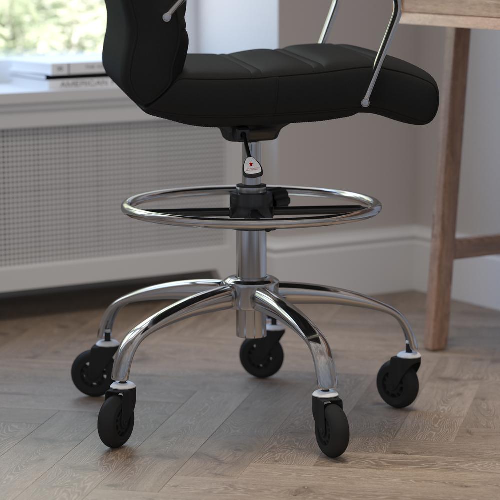 Mid-Back Black Drafting Chair with Adjustable Foot Ring, Chrome Base,. Picture 6