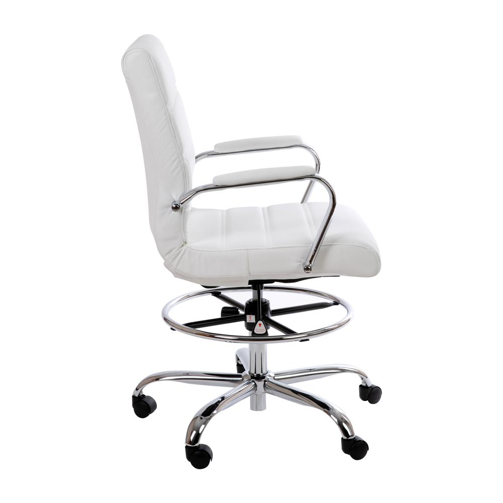 Mid-Back White LeatherSoft Drafting Chair with Adjustable Foot Ring and Chrome Base. Picture 7