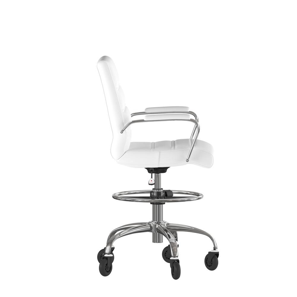 Mid-Back White Drafting Chair with Adjustable Foot Ring, Chrome Base,. Picture 8