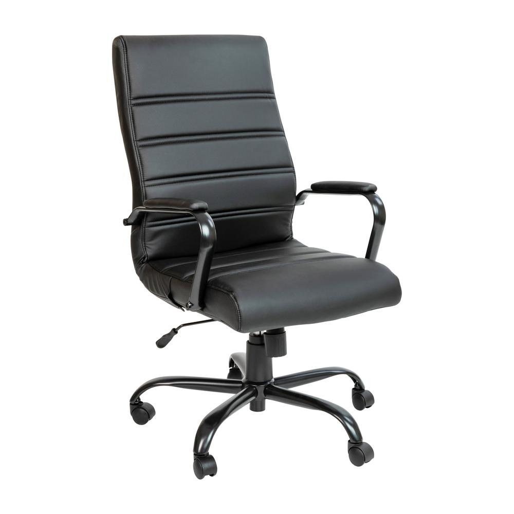 High Back Black LeatherSoft Executive Swivel Office Chair with Black Frame and Arms. Picture 2