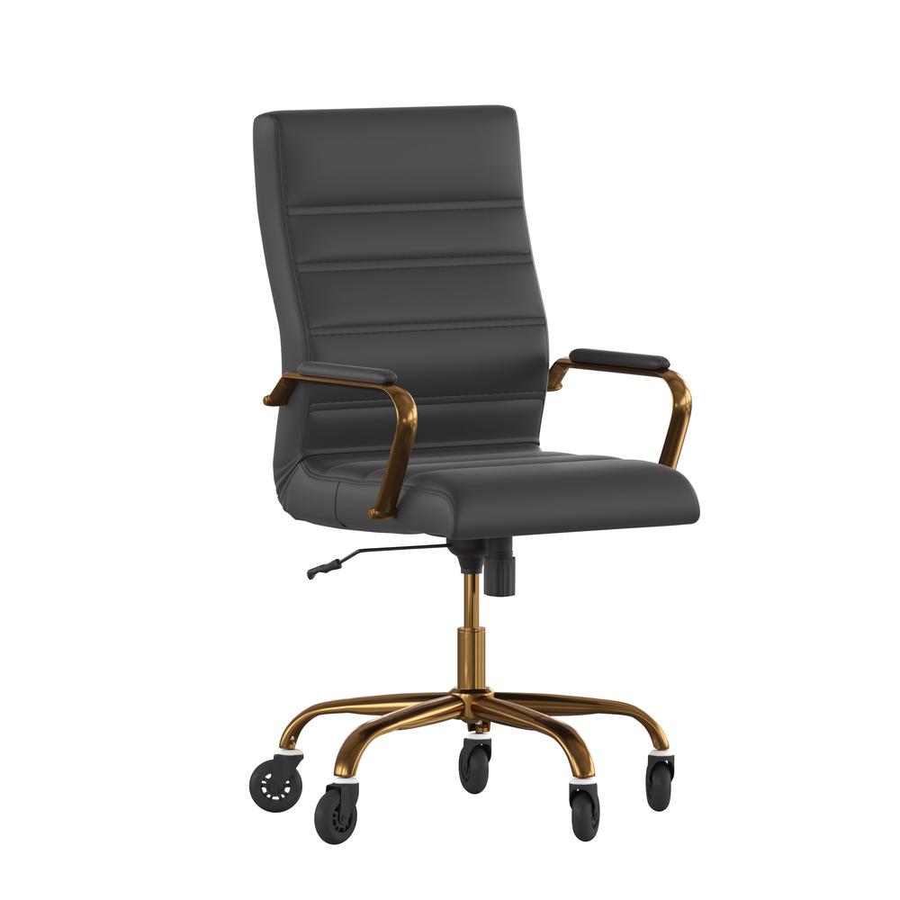 High Back Black Executive Swivel Office Chair with Gold Frame, Arms,. Picture 2
