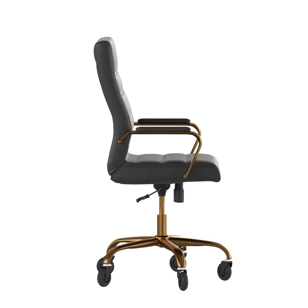 High Back Black Executive Swivel Office Chair with Gold Frame, Arms,. Picture 8