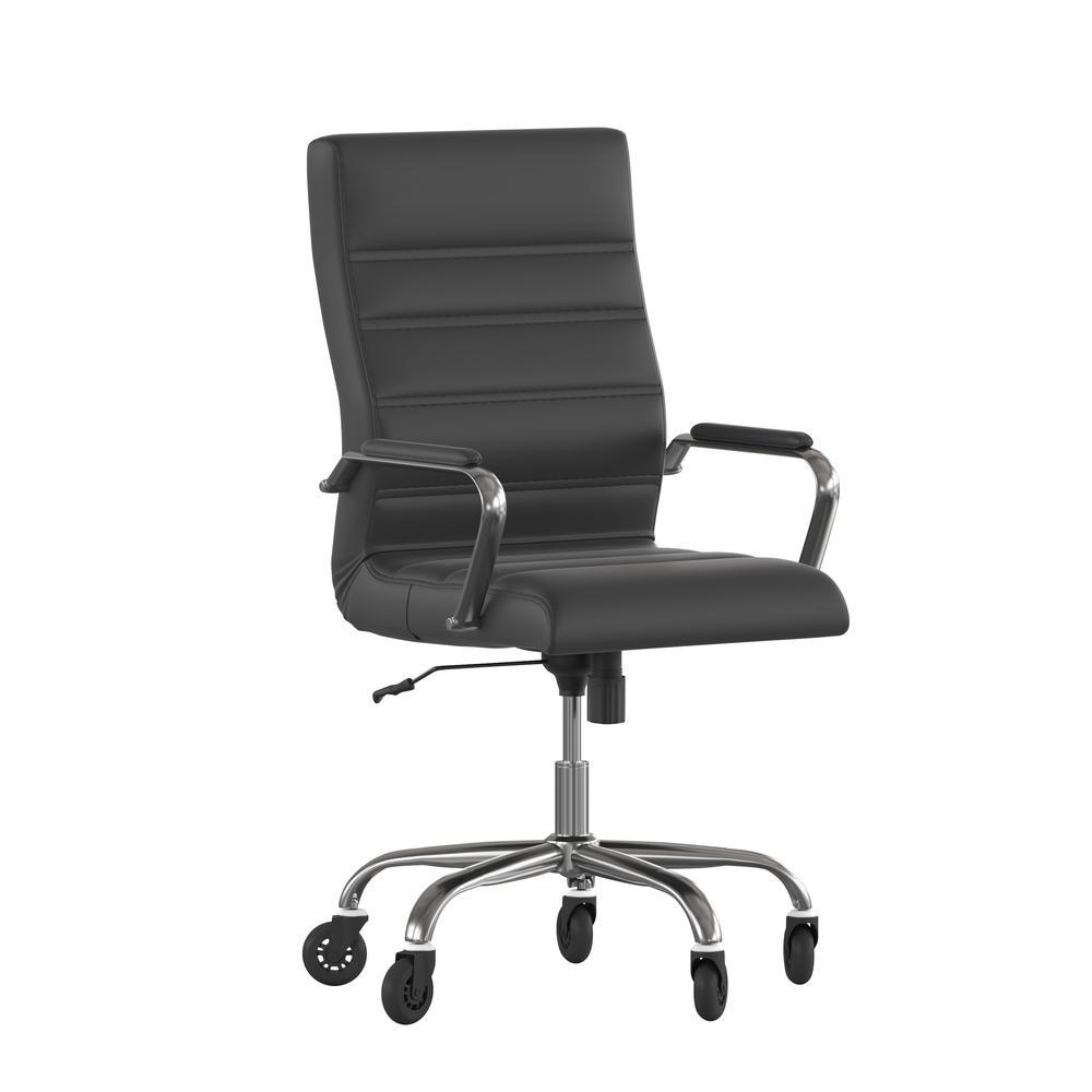 High Back Black Executive Swivel Office Chair with Chrome Frame, Arms,. Picture 2
