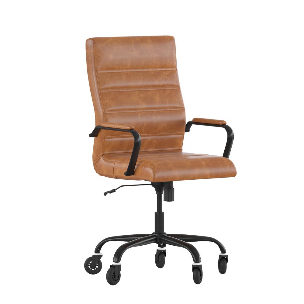 High Back Brown Executive Swivel Office Chair with Black Frame, Arms,. Picture 1