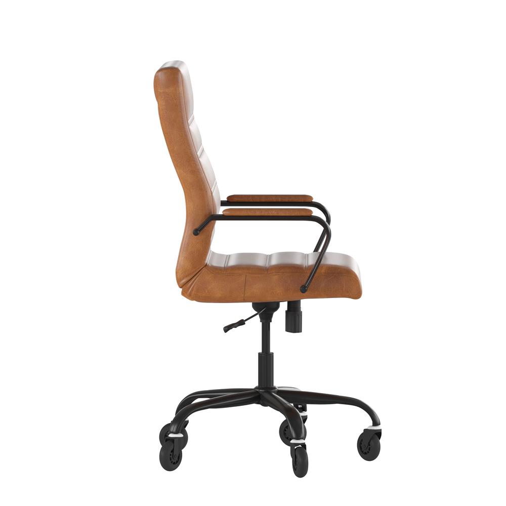 High Back Brown Executive Swivel Office Chair with Black Frame, Arms,. Picture 8