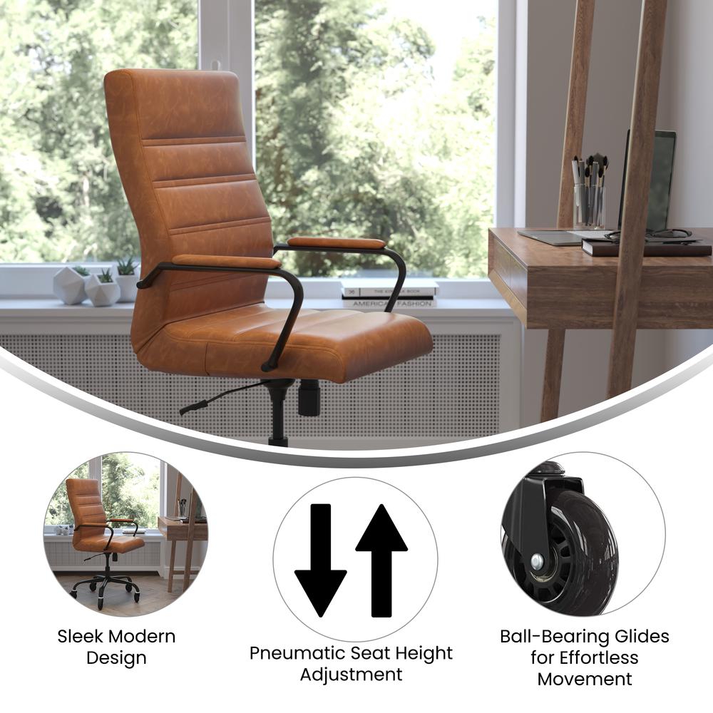 High Back Brown Executive Swivel Office Chair with Black Frame, Arms,. Picture 4