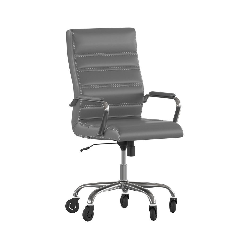 High Back Gray Executive Swivel Office Chair with Chrome Frame, Arms,. Picture 2
