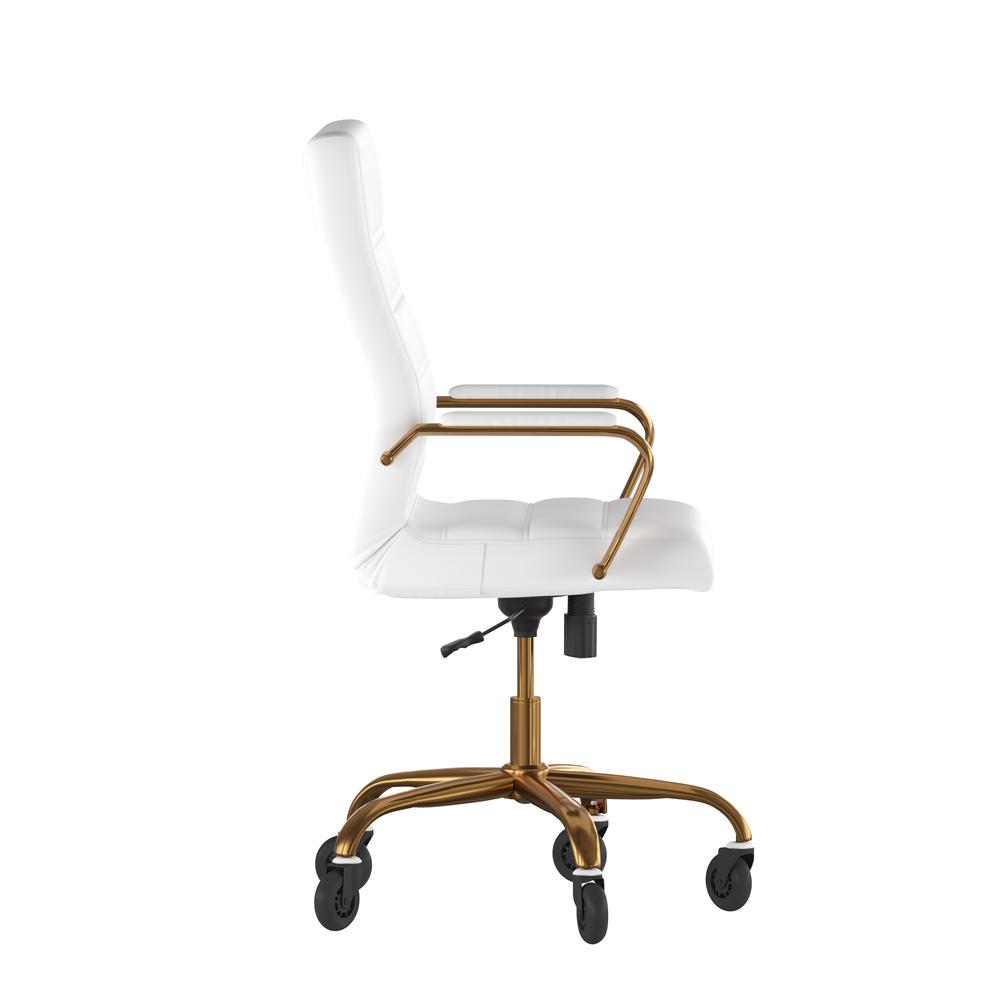 High Back White Executive Swivel Office Chair with Gold Frame, Arms,. Picture 8