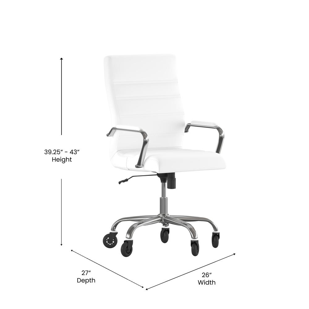 High Back White Executive Swivel Office Chair with Chrome Frame, Arms,. Picture 5