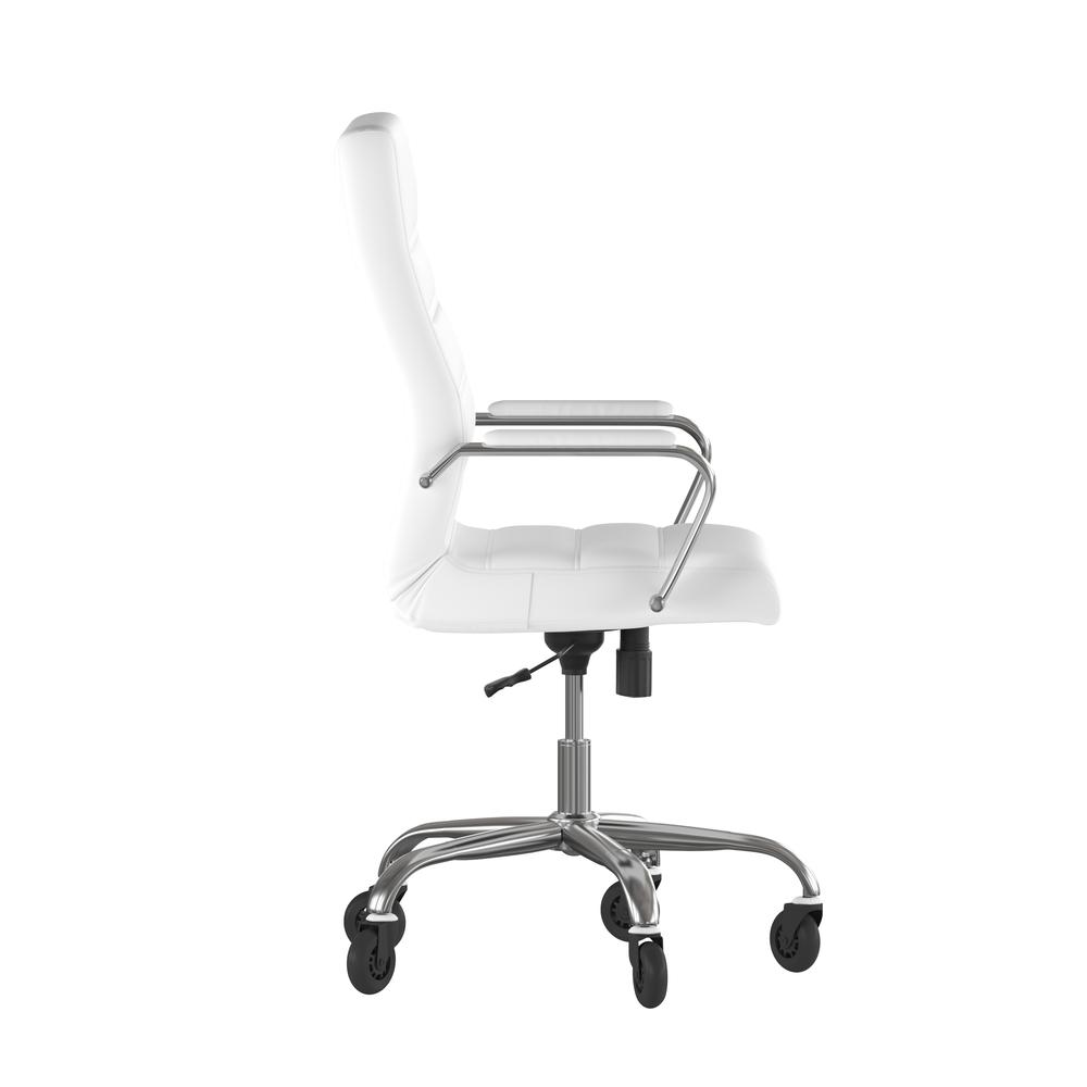 High Back White Executive Swivel Office Chair with Chrome Frame, Arms,. Picture 8