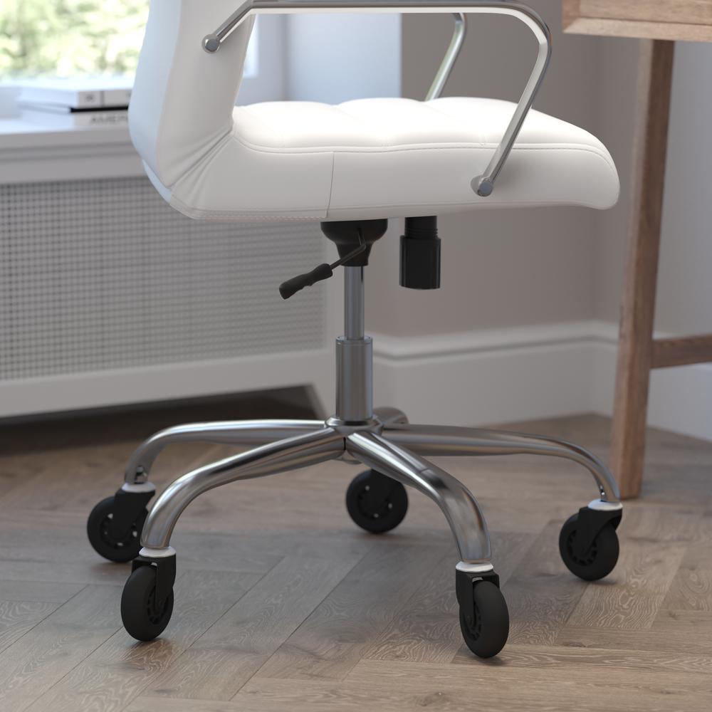 High Back White Executive Swivel Office Chair with Chrome Frame, Arms,. Picture 7